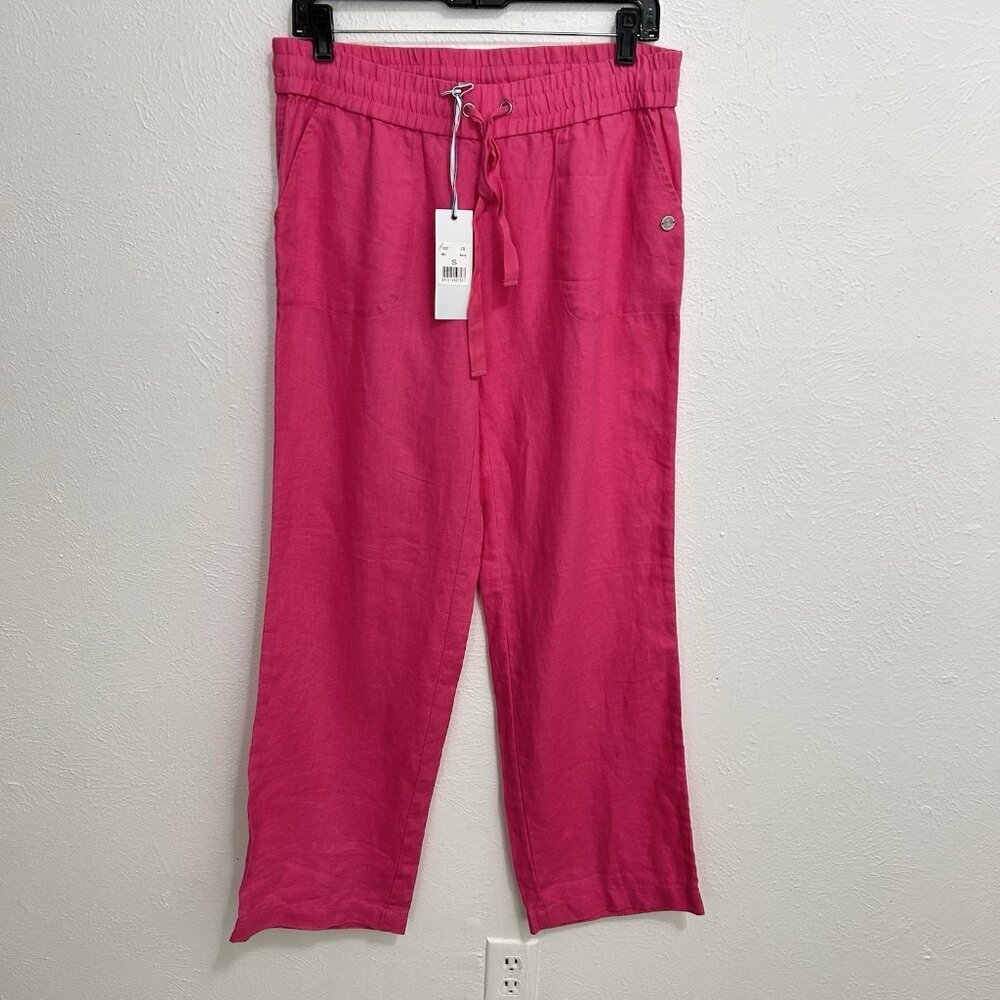 Southern Tide New 100% Pink Linen Wide Leg Pant Elastic Waist Drawstring Size S